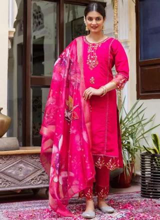 Pink and Rani Viscose Embroidered Work Readymade Salwar Suit