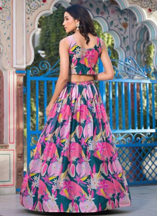 Pink and Teal Georgette Readymade Lehenga Choli with Digital Print Work for Ceremonial
