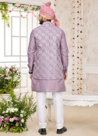 Pink Art Banarasi Silk Machine Embroidery Work Kurta Payjama with Jacket