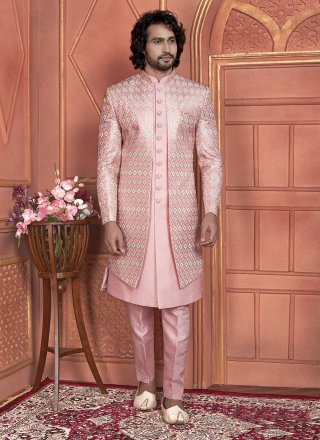 Pink Art Silk Embroidered and Hand Work Indo Western