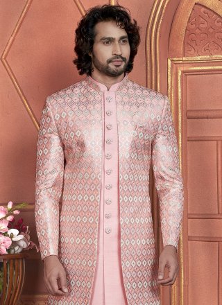 Pink Art Silk Embroidered and Hand Work Indo Western