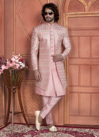 Pink Art Silk Embroidered and Hand Work Indo Western
