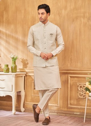 Pink Art Silk Embroidered Work Kurta Payjama with Jacket for Ceremonial