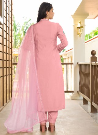 Pink Art Silk Embroidered Work Readymade Salwar Suit