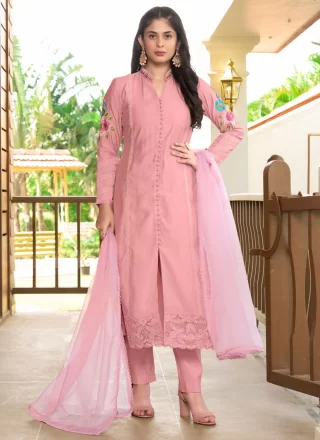 Pink Art Silk Embroidered Work Readymade Salwar Suit