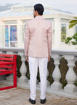 Pink Art Silk Jodhpuri Jacket with Machine Embroidery and Thread Work for Ceremonial