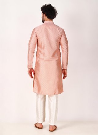 Pink Art Silk Kurta Pyjama with Embroidered and Mirror Work for Casual