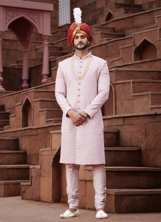 Pink Art Silk Sherwani Mens Wear
