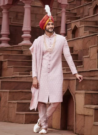 Pink Art Silk Sherwani Mens Wear