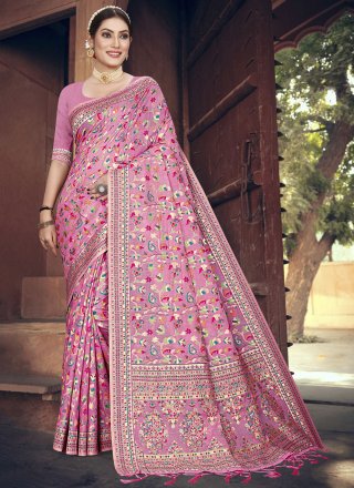 Pink Art Silk Weaving Work Classic Sari for Casual
