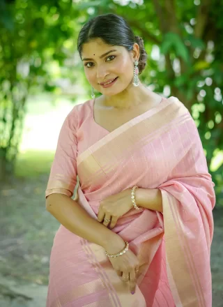 Pink Banarasi Silk Traditional Saree