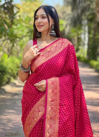 Pink Banarasi Silk Traditional Saree with Woven and Zari Work