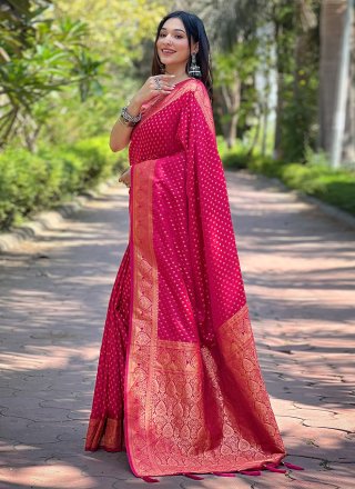 Pink Banarasi Silk Traditional Saree with Woven and Zari Work