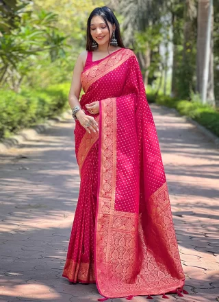 Pink Banarasi Silk Traditional Saree with Woven and Zari Work