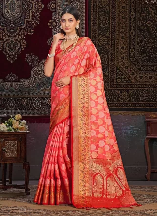 Pink Banarasi Silk Weaving Work Classic Sari for Party