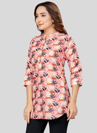 Pink Blended Cotton Casual Kurti with Print Work for Casual