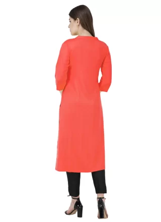 Pink Blended Cotton Embroidered Work Casual Kurti