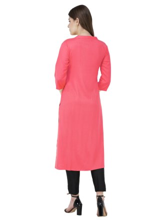 Pink Blended Cotton Embroidered Work Designer Kurti for Women