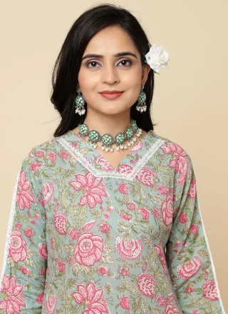 Pink Blended Cotton Floral Patch Work Readymade Salwar Suit