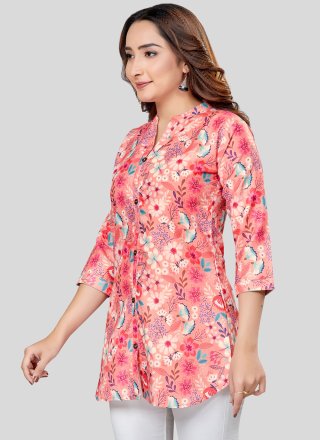 Pink Blended Cotton Party Wear Kurti