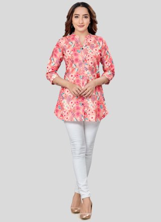 Pink Blended Cotton Party Wear Kurti
