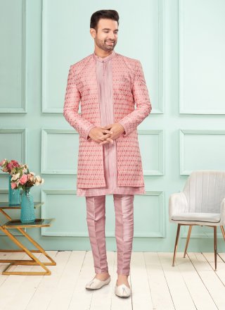 Pink Brocade Indo Western with Fancy Work