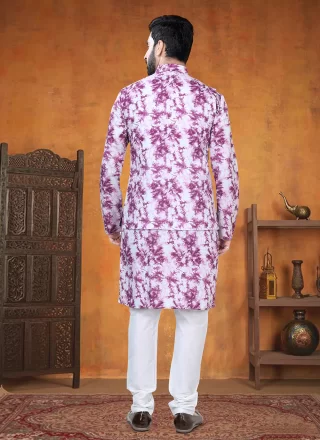 Pink Chanderi Cotton Print Work Kurta Payjama with Jacket for Ceremonial