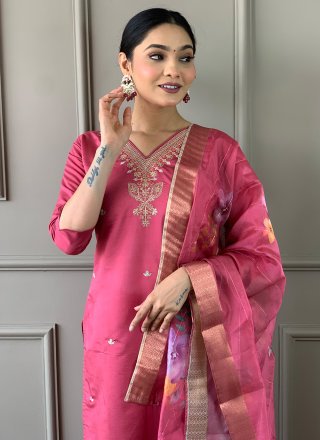 Pink Chanderi Embroidered Work Pant Style Suit for Ceremonial