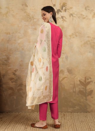 Pink Chanderi Embroidered Work Pant Style Suit for Women