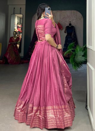 Pink Chanderi Lehenga Choli with Patch Border, Weaving and Zari Work