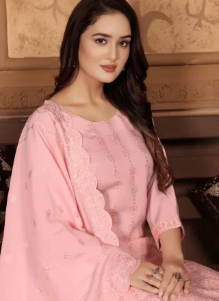 Pink Chanderi Salwar Suit with Embroidered Work for Women