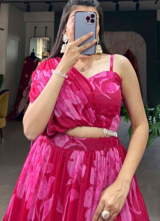 Pink Chiffon Floral Patch Work Readymade Lehenga Choli for Women