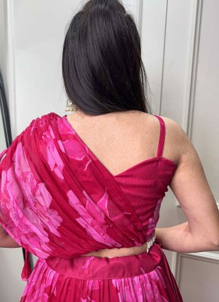 Pink Chiffon Floral Patch Work Readymade Lehenga Choli for Women