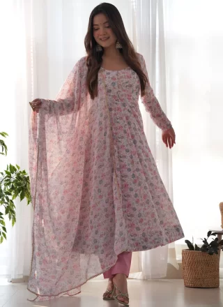 Pink Chiffon Floral Patch Work Readymade Salwar Suit for Women
