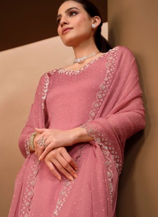 Pink Chiffon Swarovski Work Salwar Suit for Women