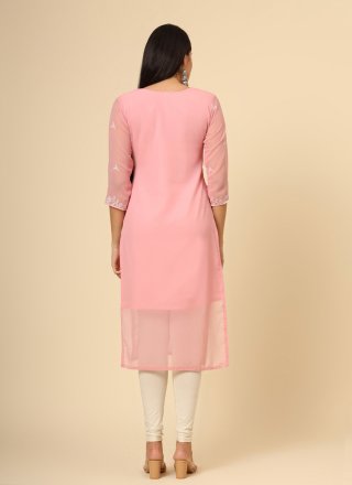 Pink Chikankari and Embroidered Work Georgette Casual Kurti