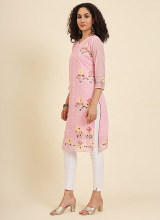 Pink Chikankari, Embroidered and Lucknowi Work Work Georgette Casual Kurti