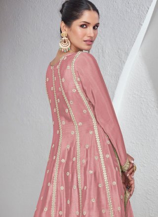 Pink Chinon Embroidered and Sequins Work Salwar Suit for Ceremonial