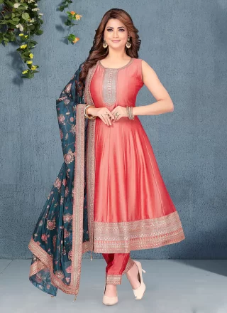Pink Chinon Embroidered Work Salwar Suit