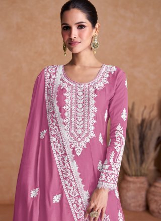 Pink Chinon Embroidered Work Salwar Suit