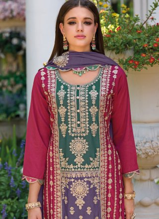 Pink Chinon Embroidered Work Salwar Suit for Women