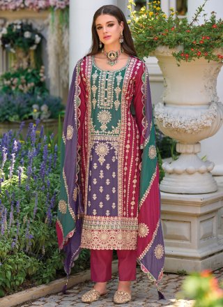 Pink Chinon Embroidered Work Salwar Suit for Women