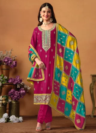 Pink Chinon Salwar Suit with Embroidered and Sequins Work