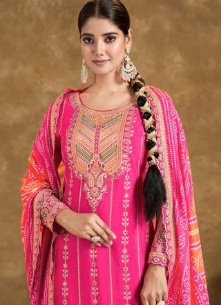 Pink Chinon Salwar Suit with Embroidered and Sequins Work for Ceremonial