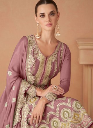 Pink Chinon Salwar Suit with Embroidered Work