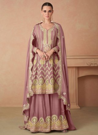 Pink Chinon Salwar Suit with Embroidered Work
