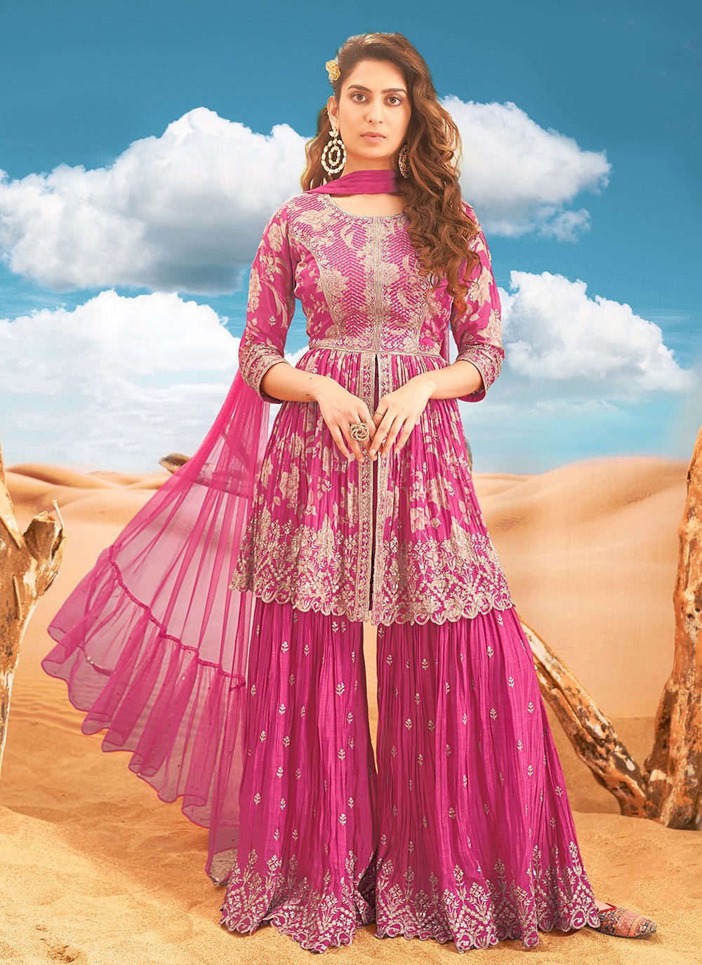 Dismaying Rani Pink Color Party Wear Design Georgette Zari Embroidered –  Lehenga Closet