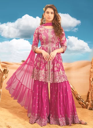Pink Chinon Trendy Suit with Embroidered Work