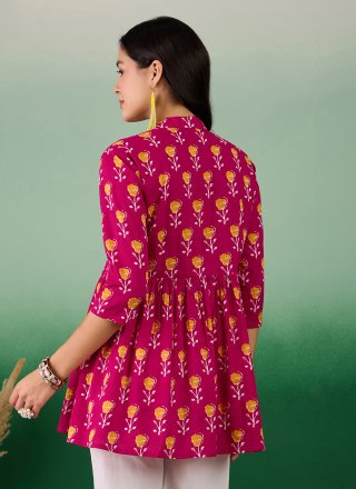 Pink Cotton Designer with Print Work for Casual