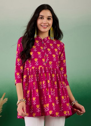 Pink Cotton Designer with Print Work for Casual